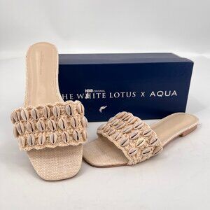 The White Lotus x AQUA AQ Dora Slide Sandal Natural Size 8.5 Shell Raffia
